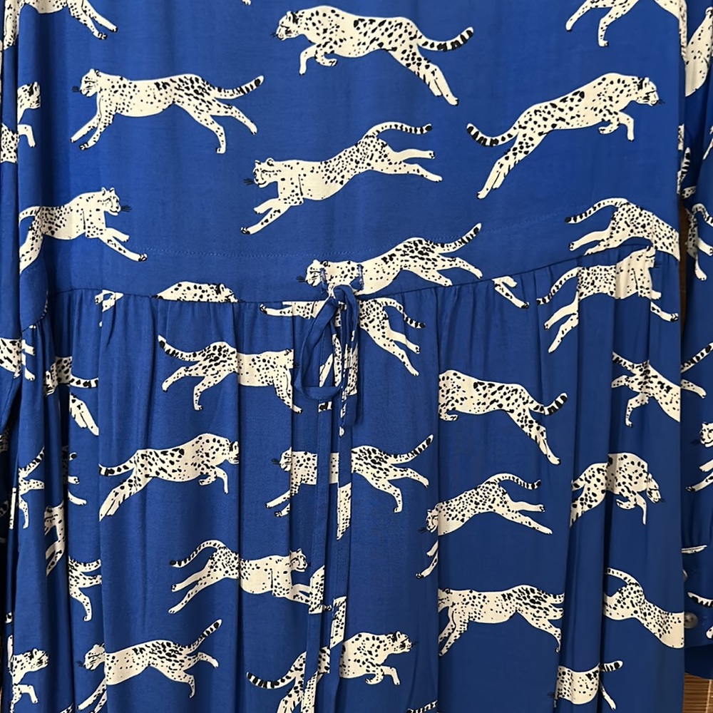 ANORAK Blue Midi Dress with White Leopard Print - Picture 5 of 7